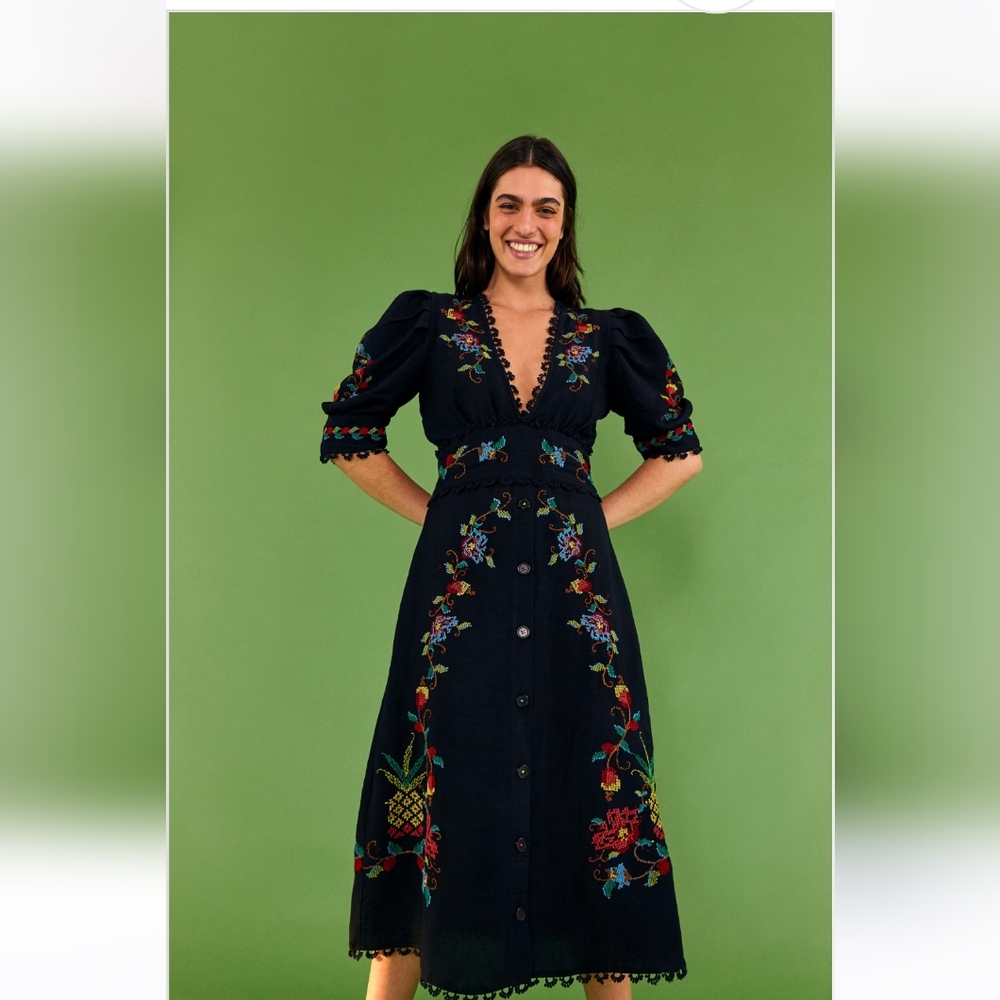 Farm Rio cross stich midi dress. NWT